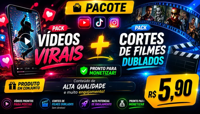 Pacote - Pack Vídeos Virais + Pack Cortes De Filmes Dublados