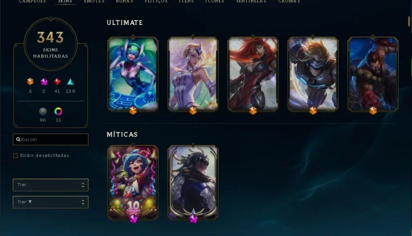 Conta LoL LvL 181, Gold IV e 343 Skins