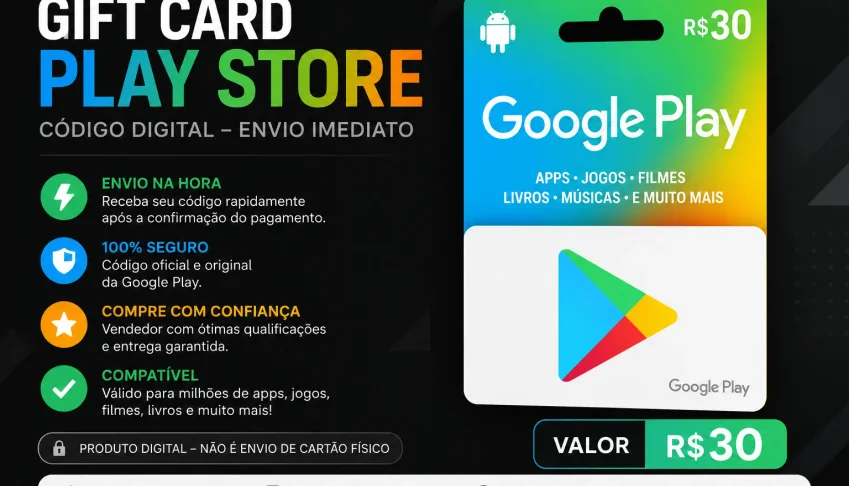 Gift Card Google Play R$30 Código Digital Envio Rápido