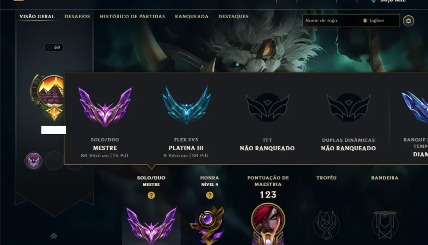 Mestre com 55 Champs e 12 Skins ( 15 PDL )
