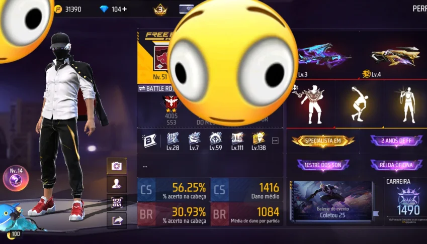 conta de Free fire com 2 Evos e items raros e não raros.
