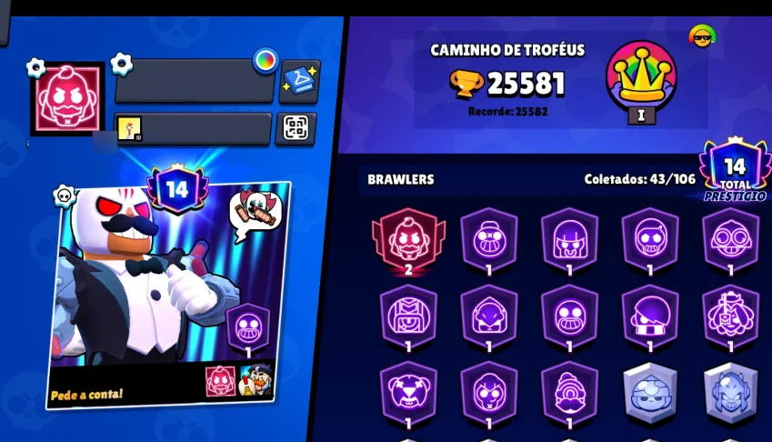 CONTA BRAWL STARS - 25000+ Trofeus - 46/106 Brawlers