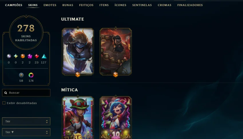 Conta League Of Legends com 278 Skins