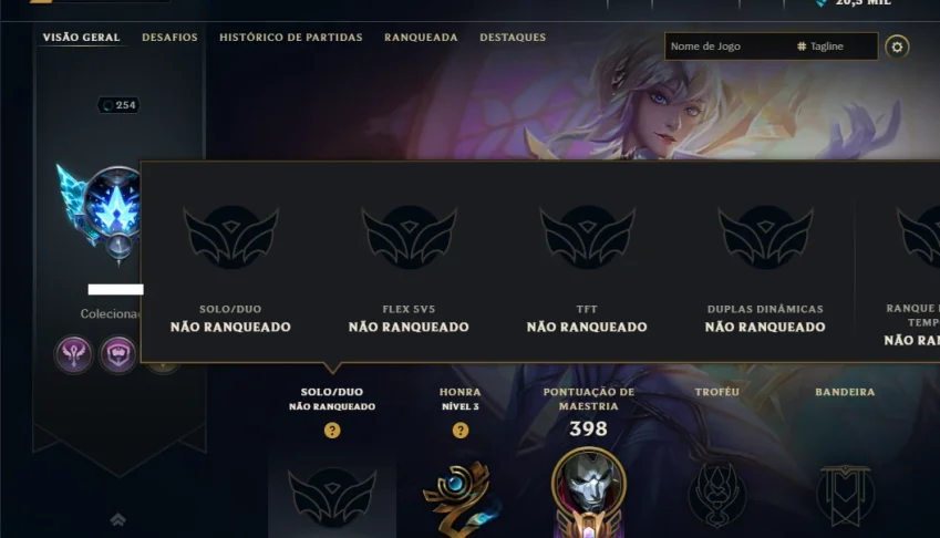 Unranked com 140 Champs e 202 Skins +1 Prestigio