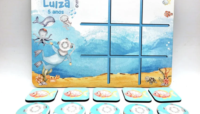 Jogo da Velha Fundo do Mar em MDF 28 x 19,5 cm
