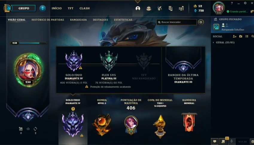 conta diamante 4 lol