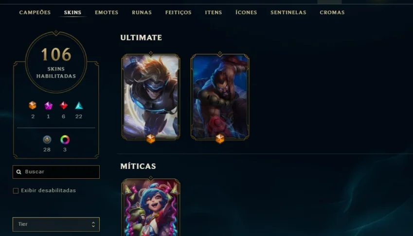 conta lol 106 skins lvl 294 all champs