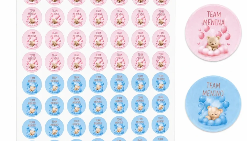 Kit 96 Etiquetas Chá Revelação 4,5 cm