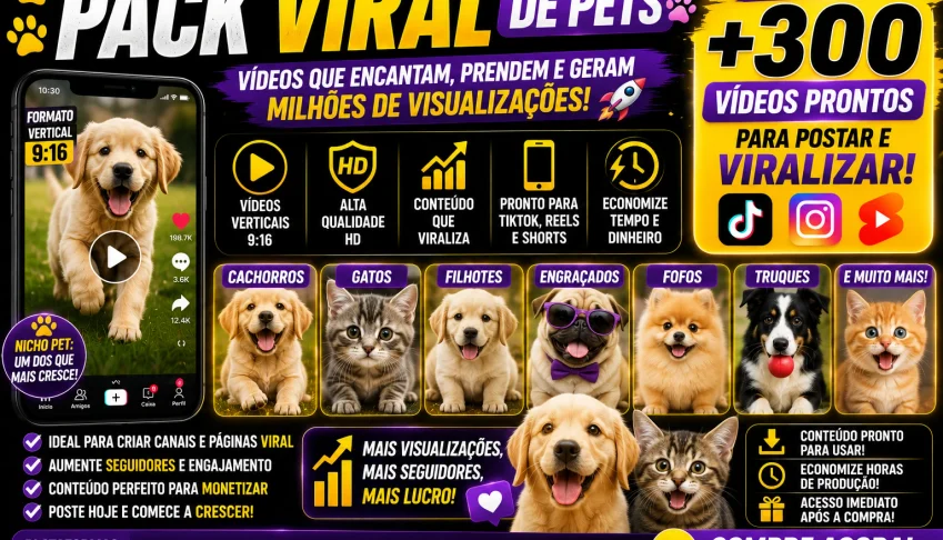 Pack Viral De Pets | +300 Vídeos Prontos Para Tiktok, Shorts