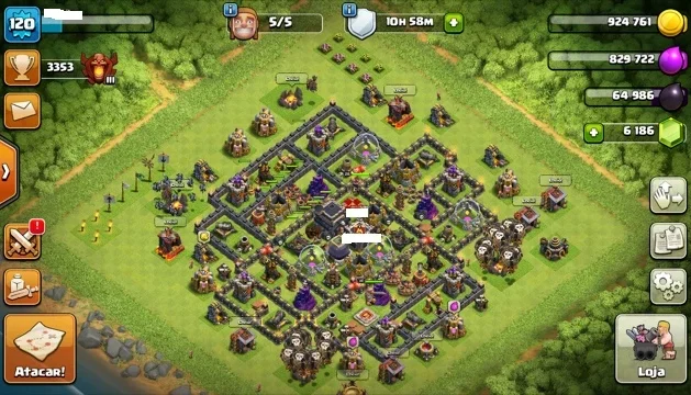 Clash of Clans CV9 quase FULL + 6.186 gemas