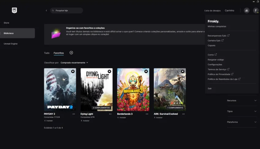 Conta Epic Games com ARK e Dying Light 2 e outros