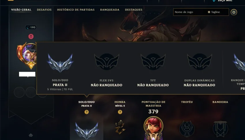 Prata 2 com 130 Champs e 144 Skins ( ADC / SUP )