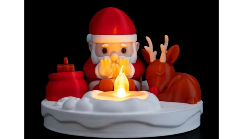 Luminária de Natal 3D Papai Noel com Fogueira - 11cm