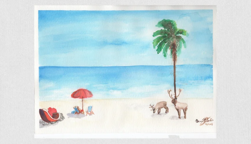 Aquarela Original Férias de Noel A4 - Sem Moldura
