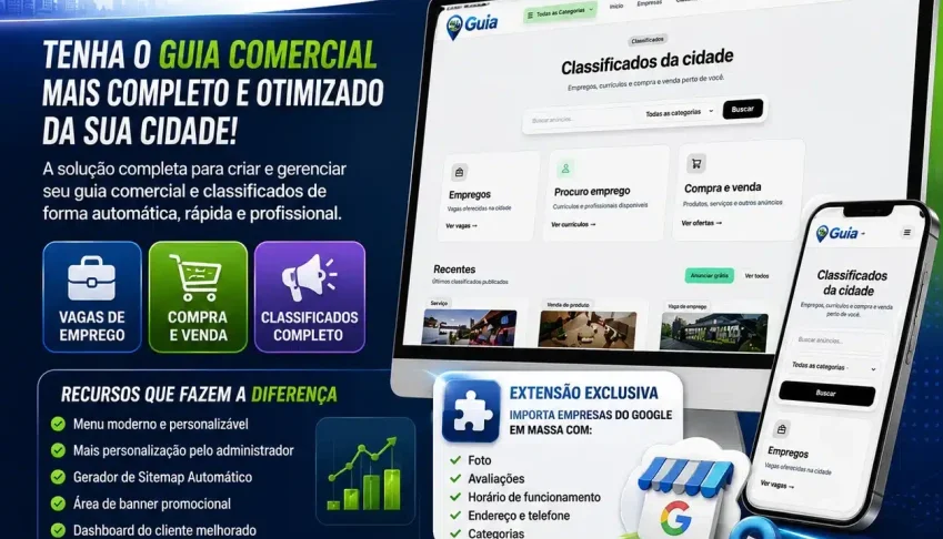 Combo Guia Comercial + Classificados Automático PHP