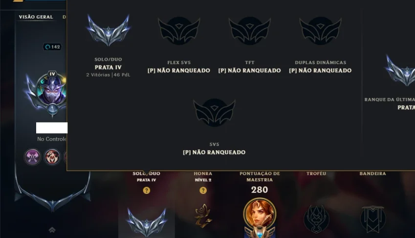 Prata 4 com 110 Champs e 93 Skins +4 Vitoriosas