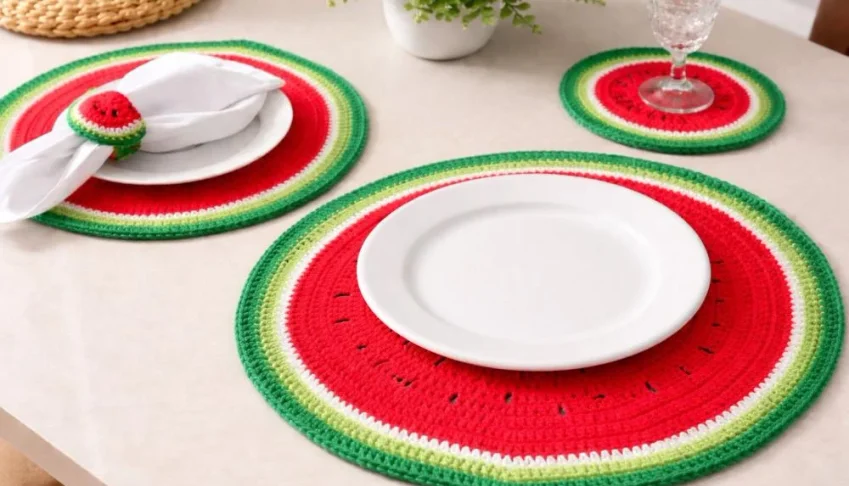 Conjunto Mesa Posta Crochê Melancia