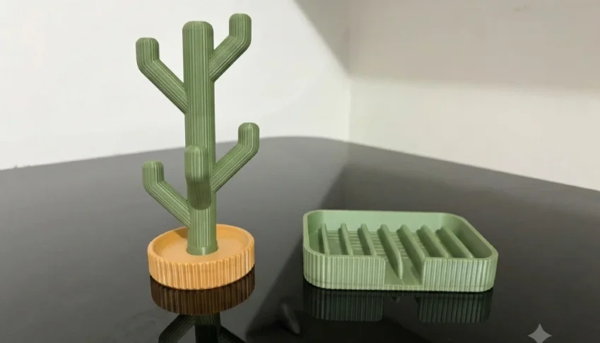Kit Cacto e Saboneteira Canelada Verde 3D