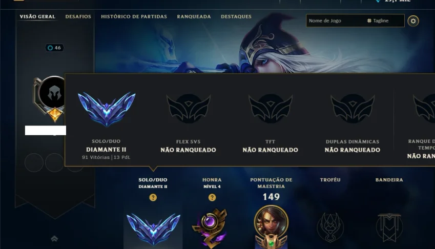 Diamante 2 com 50 Champs e 5 Skins