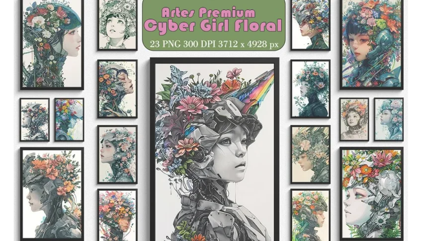 🤖23 Artes Premium – Cyber Girl Floral (Alta Qualidade PNG)