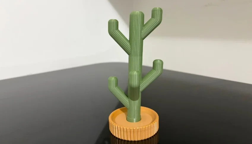 Porta-joias Cacto 3D Verde com Base Mostarda