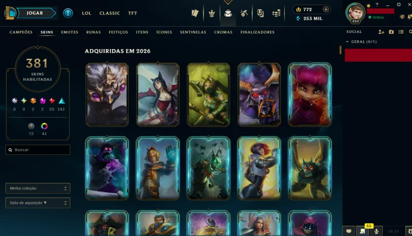 Conta League Of Legends - Esmeralda 4 - 381 SKINS