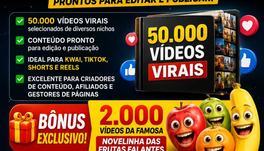 Pack 50 Mil Vídeos Virais + 2 Mil Vídeos De Frutas Falant