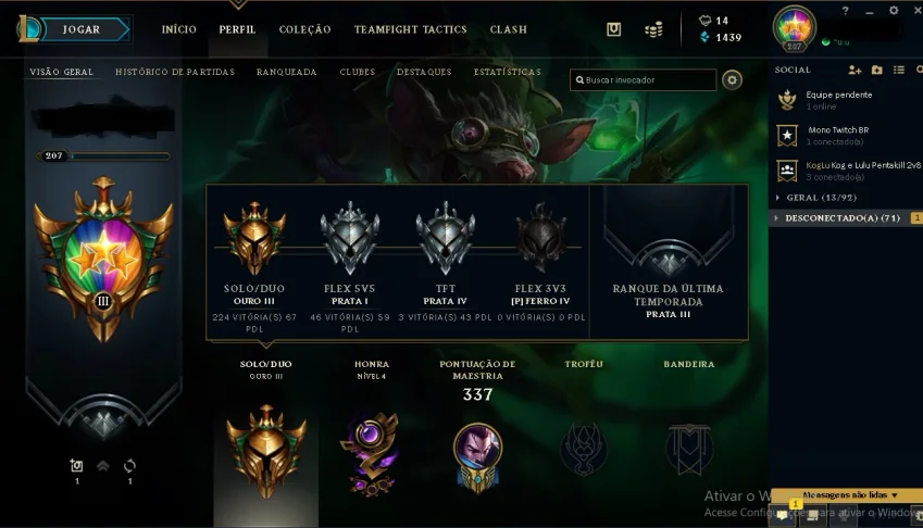 Conta LoL de 2016 - Ouro 3