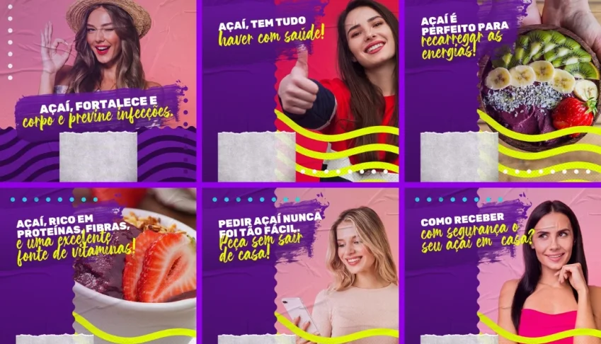 Pack Artes Canva Açaí – 60 Temas Editáveis para Açaiterias