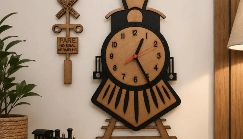 Relógio de Parede Locomotiva em MDF 70 x 46 cm