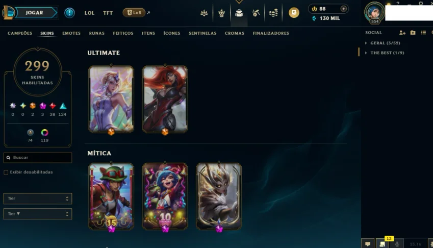 Vendo conta lol 300 Skins, Conta 2015