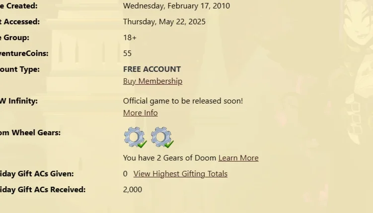 Conta aqw lvl 100 16 anos + GIoDA