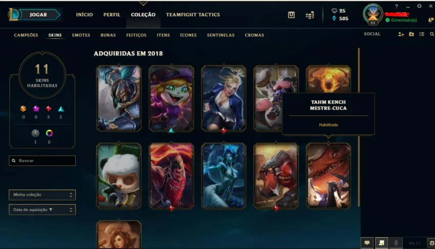 Conta league of legends 11 skins e 43 campeões