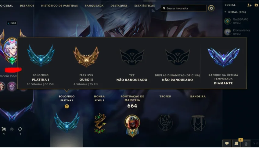 Conta Lol - 451 Skins - Plat 1 Ex Diamante