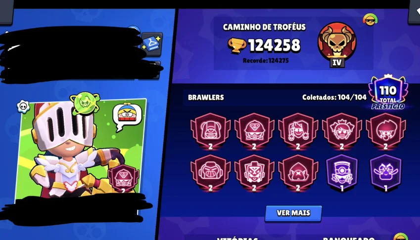 105/105 BRAWLERS/ 125k troféus / 350+ skins