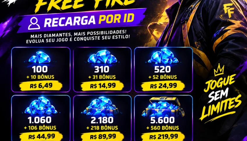 Diamantes Free Fire + Bônus | Recarga por ID