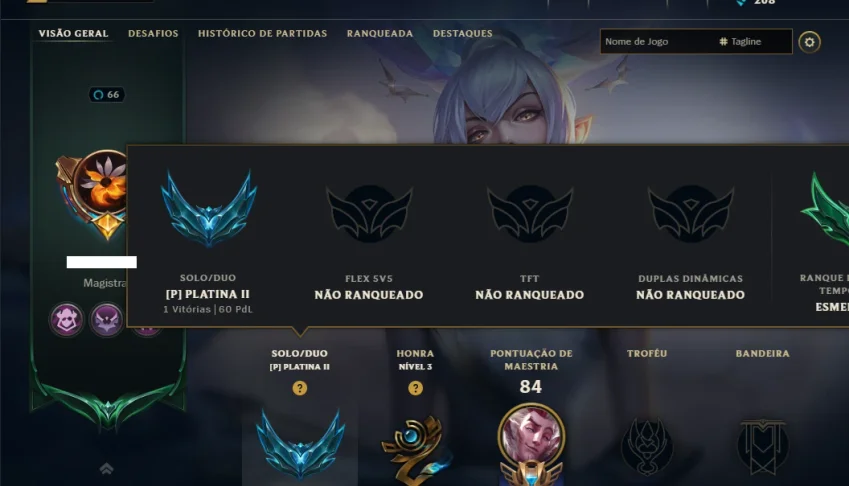 Platina 2 com 60 Champs e 29 Skins +1 Rara ( MONO SUP )