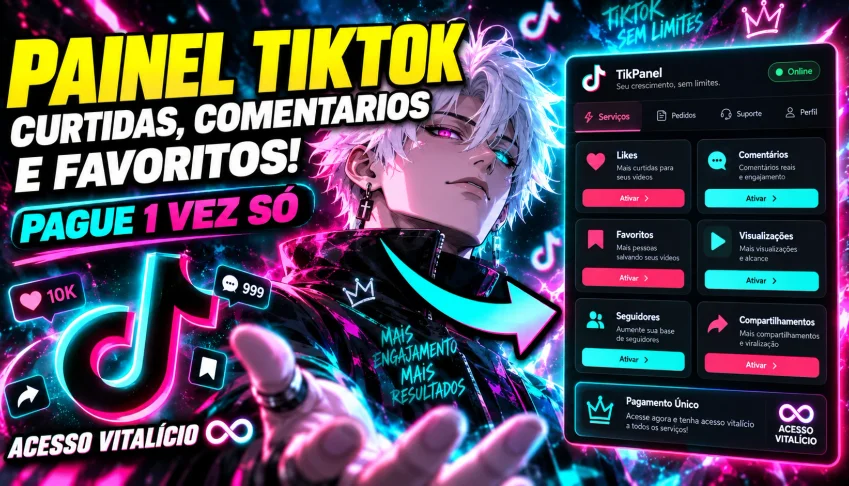 Painel Tiktok Vitalicio para seguidores, likes, favoritos