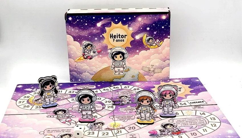 Tabuleiro Astronauta Menina em MDF com Caixa MDF