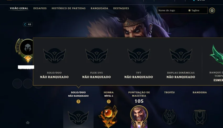 Unranked com 50 Champs e 7 Skins ( ex esmeralda )