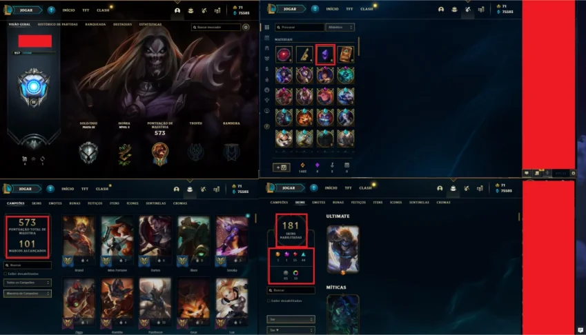 Conta lol + 181 Skins R$1000,00