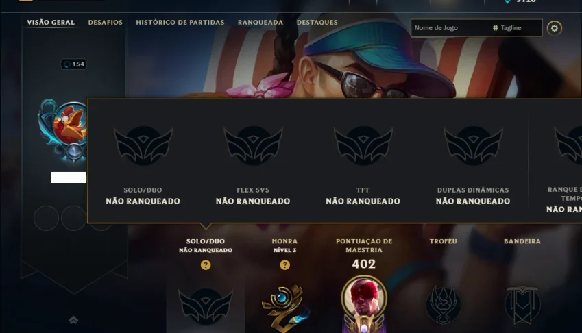 Unranked com 120 Champs e 69 Skins ( JG / MID  / SUP )
