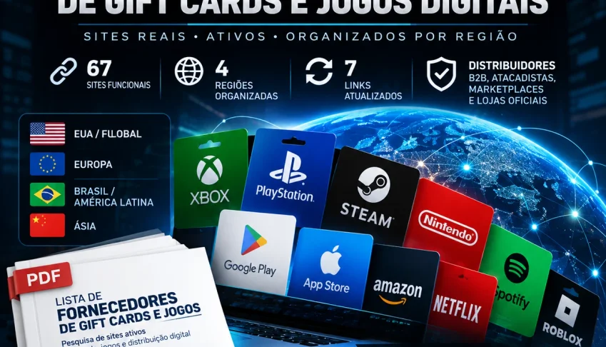 Lista de Fornecedores de Gift Cards & Jogos Digitais 2026