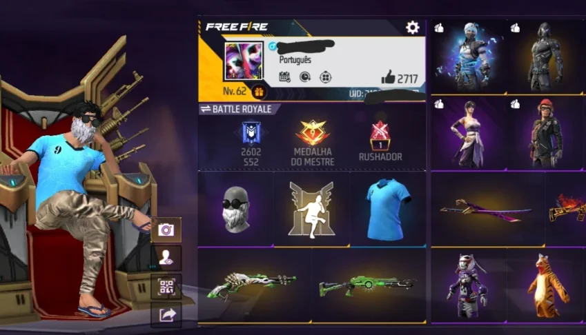 Conta Ff Nvl 62/Emote do Trono (Trono/Armas/barbinha