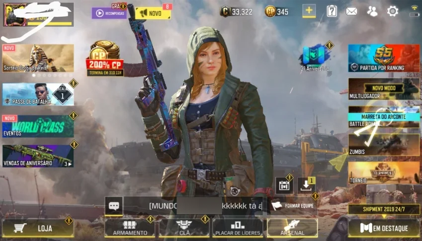 Conta COD Mobile com damasco, 345 CP Vários personagens