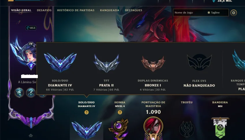 Diamante 4 com TODOS os Champs e 420 Skins +7 Prestigios