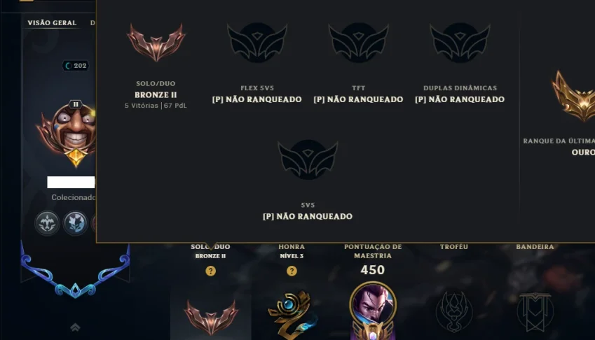 Bronze 2 com TODOS os Champs e 368 Skins ( MID / ADC / JG )