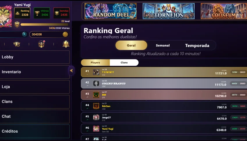 Conta Yugioh Rpg Online - Lv22 (top 6 rank) - Varias cartas
