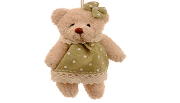 Ursinha Bege com Vestido Pistache de Poá (7 cm)