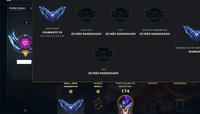 Diamante 3 com 95 Champs e 55 Skins ( JG / MID / ADC )